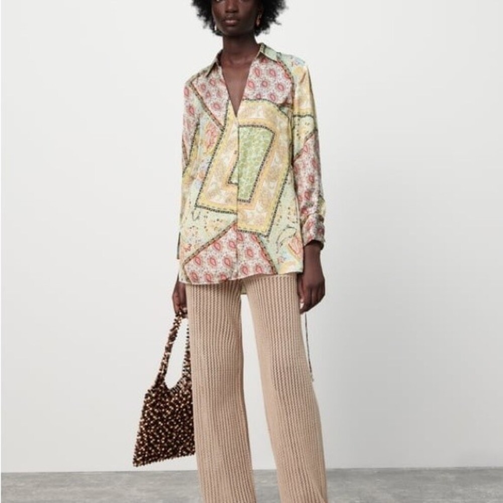 Zara Printed Kaftan Long Sleeve Button Up Small